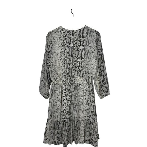 NEW J. Crew Dress Womens Size Medium Gray Snakeskin Balloon Sleeve Smocked Waist - Picture 3 of 10